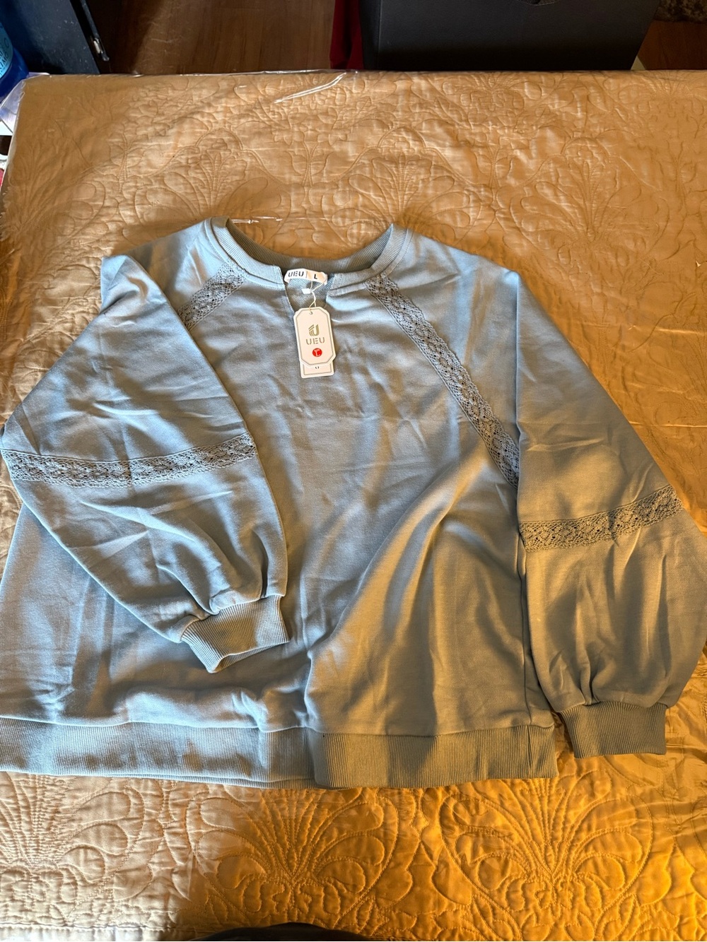 UE Light Blue Lace-Trim Crewneck Sweater